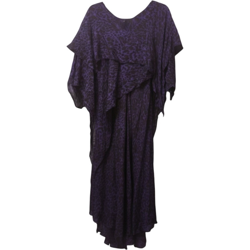 Vtg 70s Zashi Silk dress India hand block Print womens M animal print boho flowy